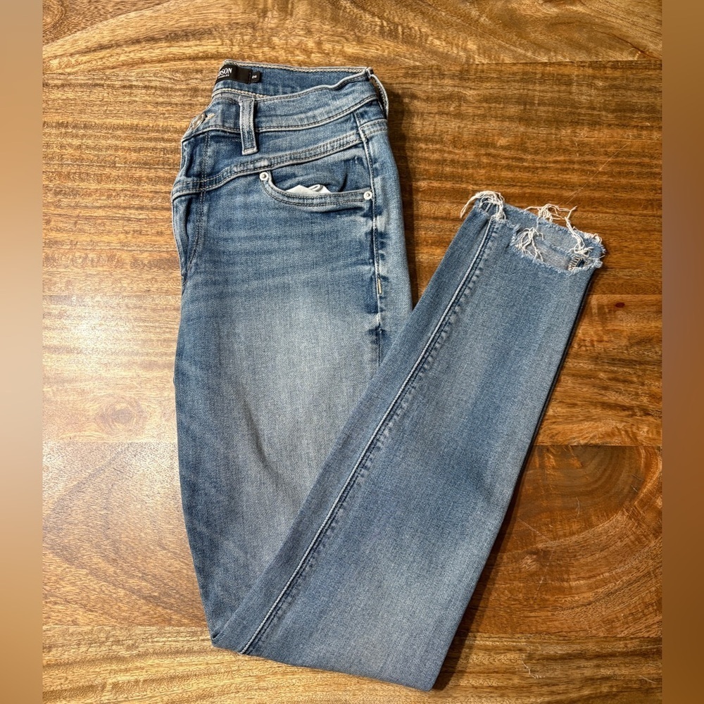 Hudson Womens Skinny Leg Jeans Mid Rise Denim Stretch Raw Hem Blue Size 26